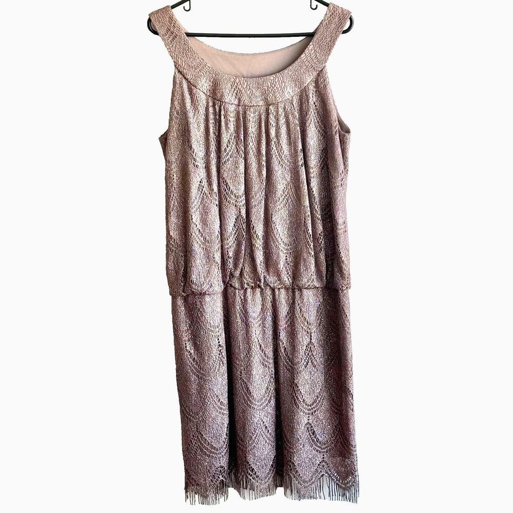 S.L. Fashions VTG Blouson Sleeveless Crochet lace Fringe Hem Dress